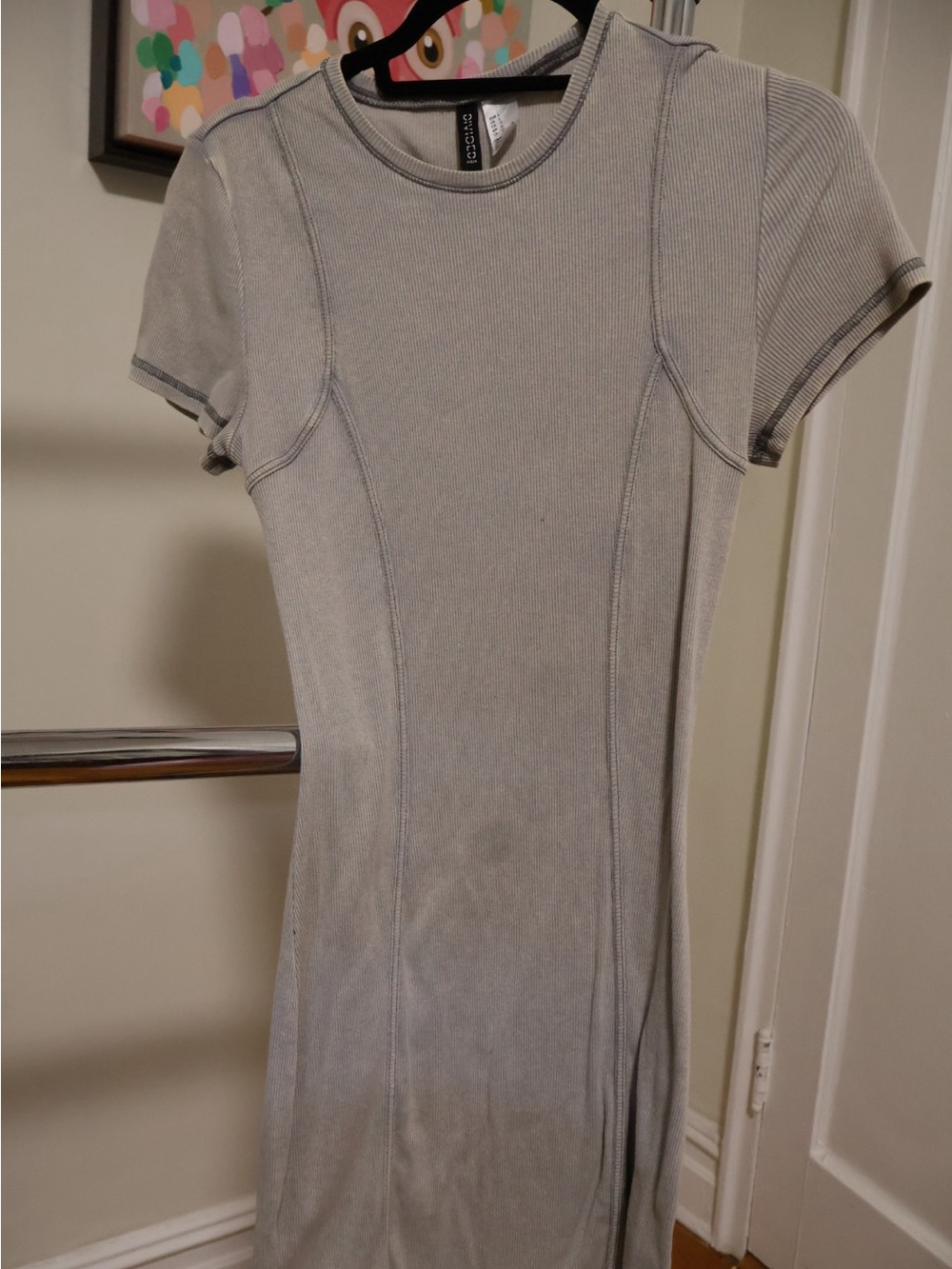 H&M Ribbed Short Sleeve Dress in Light Gray